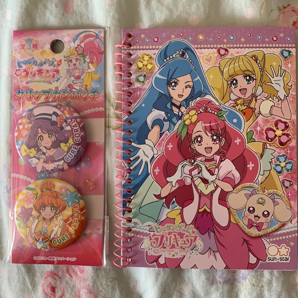 Precure notebook and pins